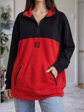 90s Grunge Goth Colorblock Fleece Quarter Zip Oversized